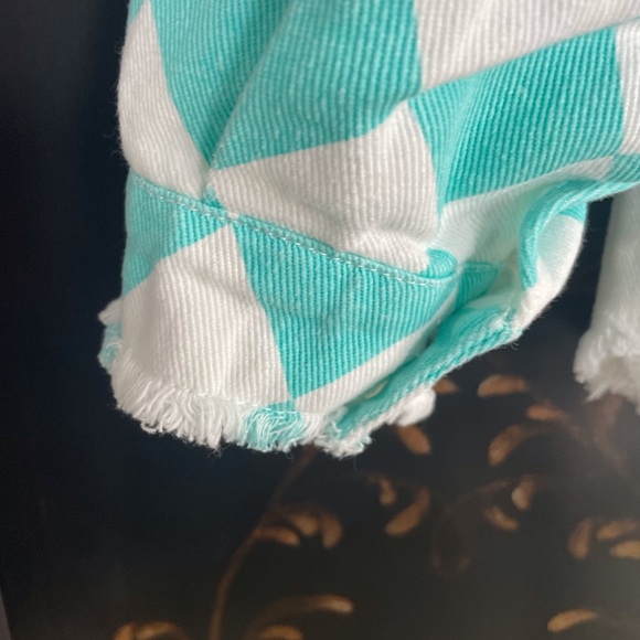 White and Turquoise Check Denim Top Jacket. Sm. Runs big - Picture 3 of 8